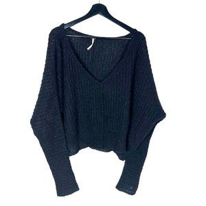 Free People Black Moonbeam Oversized Alpaca Blend Pullover Sweater Small